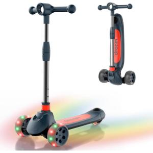 imageWERHY Kids Scooter with MultiColor Wheel Lights 4Height Adjustable Handlebar Wide AntiSlip Deck Rear Brake Kick Scooter for Boys amp Girls Ages 312Gray