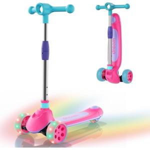 imageWERHY Kids Scooter with MultiColor Wheel Lights 4Height Adjustable Handlebar Wide AntiSlip Deck Rear Brake Kick Scooter for Boys amp Girls Ages 312Red