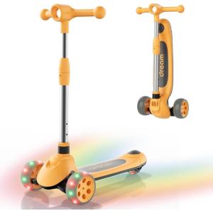 imageWERHY Kids Scooter with MultiColor Wheel Lights 4Height Adjustable Handlebar Wide AntiSlip Deck Rear Brake Kick Scooter for Boys amp Girls Ages 312Yellow