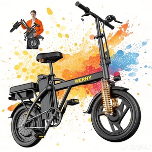 image:imageWERHY Electric Bike for Adults 500W Electric Foldable Bike 2030 MilesPedal Assist Mode 20MPH EBike with 48V Removable Battery 14 Tire Ebike with Front Dual SuspensionOrange
